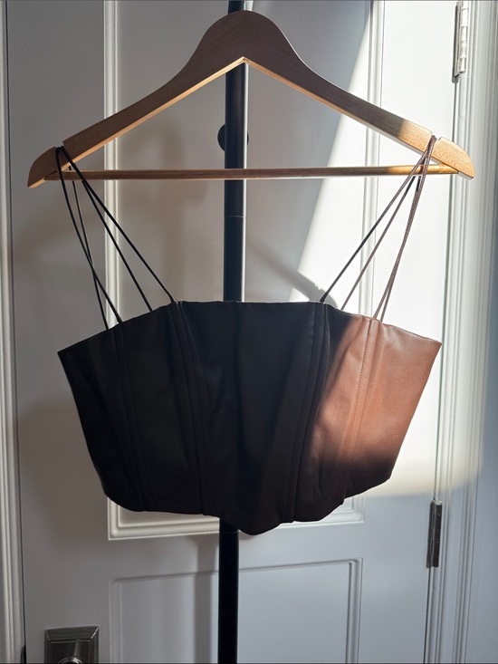 Atoir Tops - Atoir Brown Faux-Leather Strappy Bustier Camisole